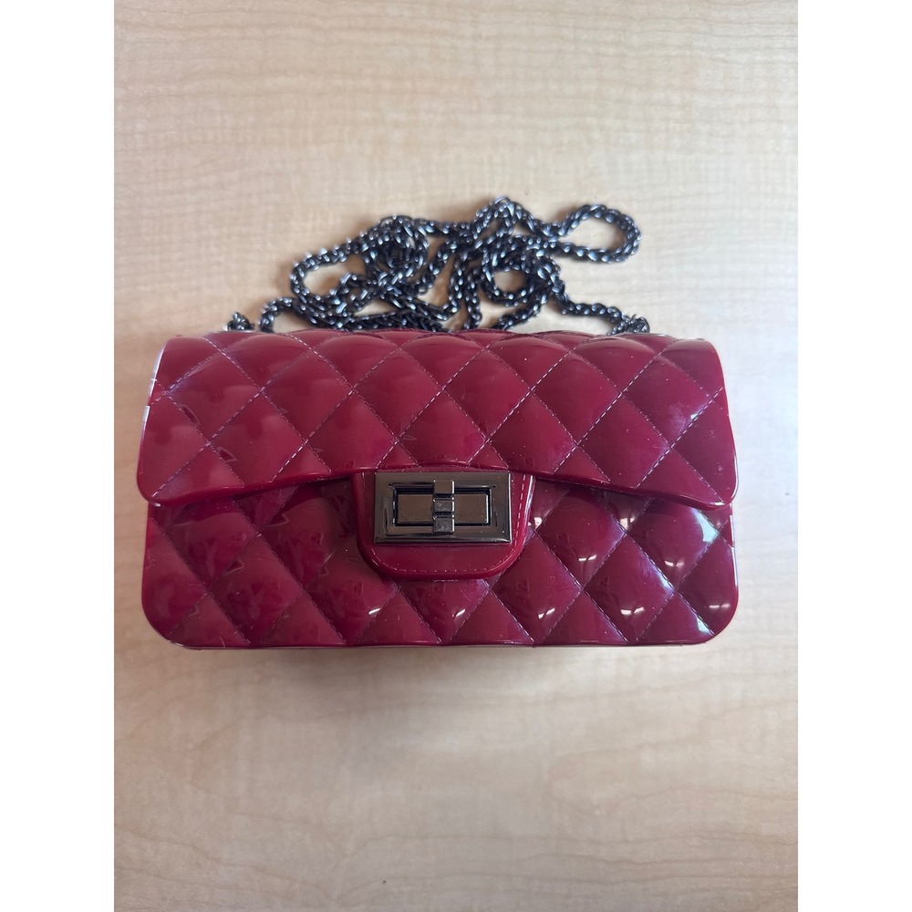 Quilted Patent Red Crossbody Bag with Chain Strap